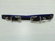 #包智能櫃 toga archives black leather western belt with contrast blue grosgrain tape