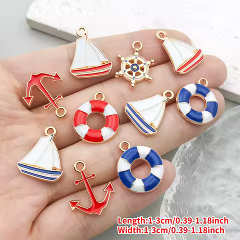 10pcs DIY Jewelry Charms Nautical Theme Anchor Sailboat Lifebuoy Pendants for Bracelet Necklace Earr