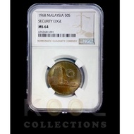 MALAYSIA “Agong” 1968 SECURITY EDGE 50 SEN COIN UNC NGC MS 64