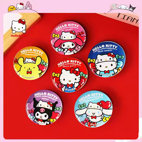 Genuine Sanrio 50th Anniver Badges Brooch Hello Kitty Kuromi Cinnamoroll Cartoon Lapel Pin for Backp