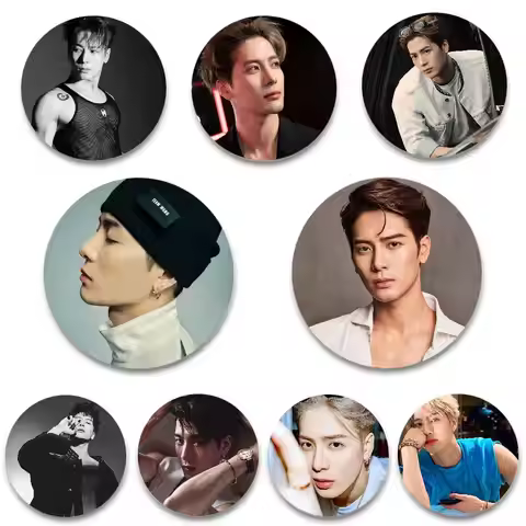 Pop Singer Jackson Wang Badges Anime Round Laser Badge Cartoon Brooch Clothes Backpack Accessories L