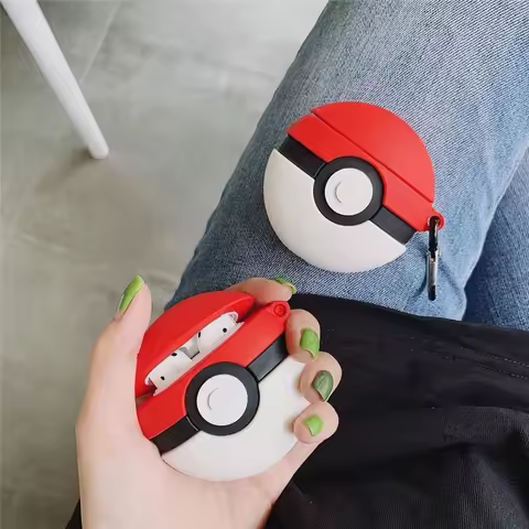 For Airpods 4 Case 2024,Pokemon Red Ball Silicone Earphone Anime Case For Airpod 4 Case For Girls Wo