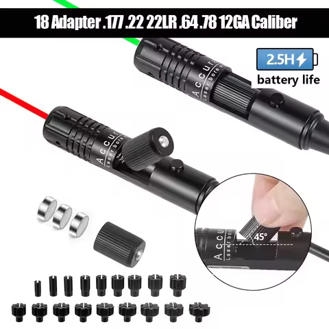 18 Adapter .177 .22 22LR .64 .78 12GA Caliber Green Red Laser Bore Sight Kit Boresighter Collimator