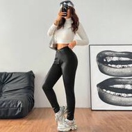 Women's Black Autumn Seksi Chic Night Out Faux Leather Thermal Fleece Lined Leggings,Winter Overlap 