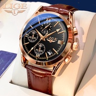 LIGE Watch Original Men Sports Waterproof Leather Analog Quartz Fashion Couple Watches Chronograph WristWatch With Suit
