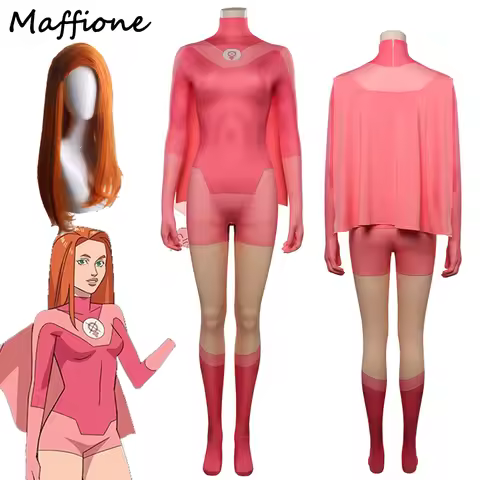 Invincible Atom Eve Cosplay Wigs Jumpsuit CostumeRole Adult Women Disguise Pink Bodysuits Cloak Outf