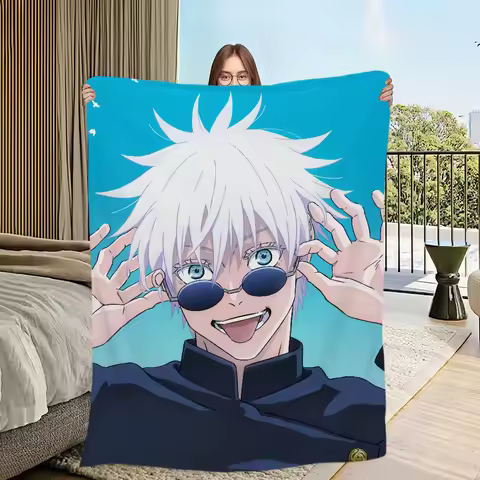 Anime Satoru Gojo Six Pack Abs Manga Panel Blanket 3D Digital Print Manga Style Warm Soft Flannel Bl