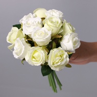 12pcs/lots White Green Silk Rose Flower Bouquet Wedding Artificial Flowers Bridal Bouquets Home Decoration Artificial Rose Flowers