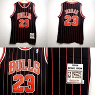 BULLS 23 JORDAN BLACK STRIPED BASKETBALL JERSEY