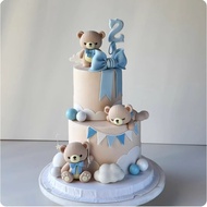 Cute cartoon soft rubber teddy bear boy and girl pink blue cake decoration ornament