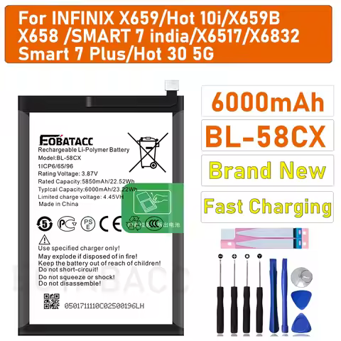 New 3.87V 6000mAh BL-58CX Battery For Infinix X659 Hot 10i X659B Mobile Phone New Replacement Bateri