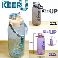 Transparent drinking bottle size 2000 ml 2 liters with two ways to drink and straw (oslo)