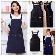 Korea Style Apron Kitchen H-Type Strap Denim Unisex With Front Pocket 围裙 Chef Appron Black Epron
