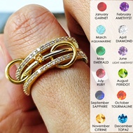 Three-pieces Birthstone Rings Stackable INS New Gold Color Shiny Zircon Spinelli Ring Set Party Gift