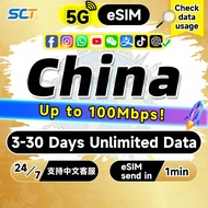 Wefly China eSIM 5G Infinite 3-30Days Daily 2GB-Unlimited Data eSIM China SIM Card Send in 1min