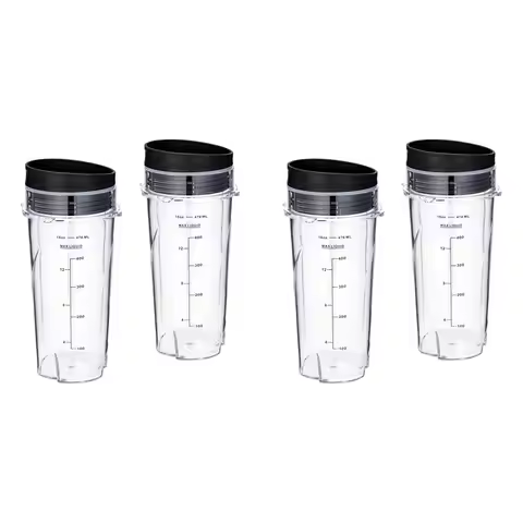 A05G-16Oz Replacement Cups For Ninja QB3001SS Fit Compact Personal Blender, With Lids- 4 Pack