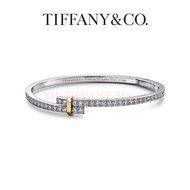 Official Authentic - Tiffany&Co. -Tiffany Edge Hinged Bypass Bangle In Platinum / Yellow Gold With D