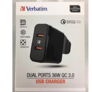 Verbatim 36W Dual Ports QC 3.0 USB Charger 充電器 66346