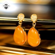 Polish Honey Gold Amber earrings inlaid with S925 silver, MYPAPA teardrop design - KT6