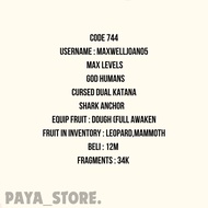 Blox Fruit acc ready to use | code 744