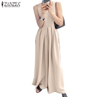 ZANZEA Women Korean Daily Sleeveless Loose Pleated Solid Color Simple Jumpsuit
