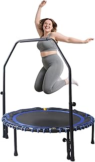 Rebounder Trampoline - Bungee Fitness Trampoline with Adjustable U Shape Foam Handle Bar - Indoor Wo