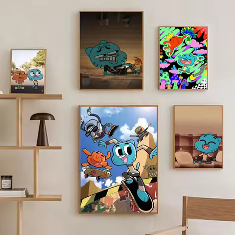 1pc The Amazing Funny World Of Gumball Self-adhesive Art Poster Waterproof Paper Sticker Coffee Hous