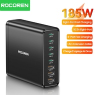 Rocoren ที่ชาร์จไฟ185วัตต์,5C ชาร์จ3A 8พอร์ต USB Type C PD ที่ชาร์จความเร็วสูง QC3.0 1.5ม. สายเคเบิ้