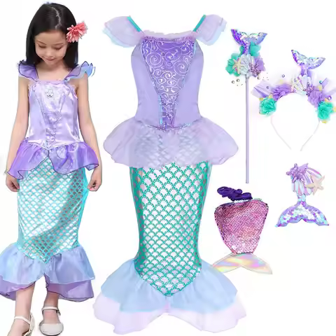 NEW Casual Ariel Mermaid Costume for Toddler Dress up Party Girls Siren Disguise Halloween Princess 
