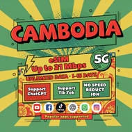 【Use within 5 days】Cambodia eSIM 1-15 Days Unlimited data Support Tiktok Chatgpt Instant 24h email C