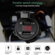 PECHAM 12-24V Usb charger motorcycle Waterproof 4.2A Dual Ports USB Power Outlet with Voltage Displa