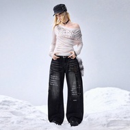 Y2K Retro Millennium Baddie Cross Stud & Letter Print Women's American Flare Leg Jeans