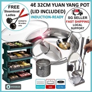 [SG Stock] WOODLES 4 Litre 32cm Stainless Steel Yuan Yang Steamboat Pot Induction Hotpot Dual Pot Gl