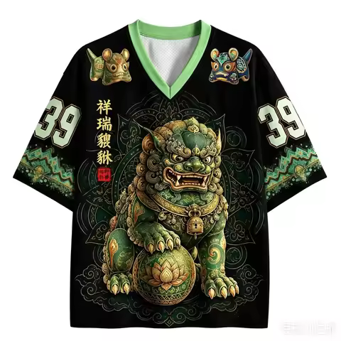 Chinese Phoenix Lion 3D Printed Design Men's and Women's Casual V-Neck Loose Breathable T-Shirt - Y2