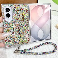 Girls Rainbow Color Glitter Diamond Rhinesone,Lanyard,SIlver Edge Plating Hard PC Phone Case for Sam