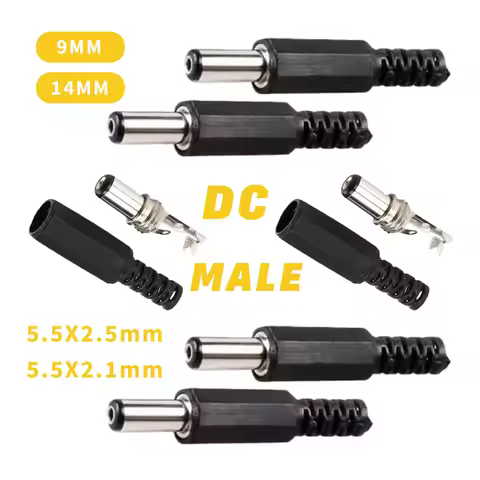 5/20/100PCS 9mm 14mm DC Power Supply Male Plug Solder Wire Connector 5.5mmX2.5mm and 5.5mmX2.1mm Ada