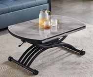 找得 - 小戶型可折疊圓形伸縮帶電磁爐多功能升降茶几餐桌兩用（【彩釉岩玻】/實木芯底板 水墨灰 105CM）13016