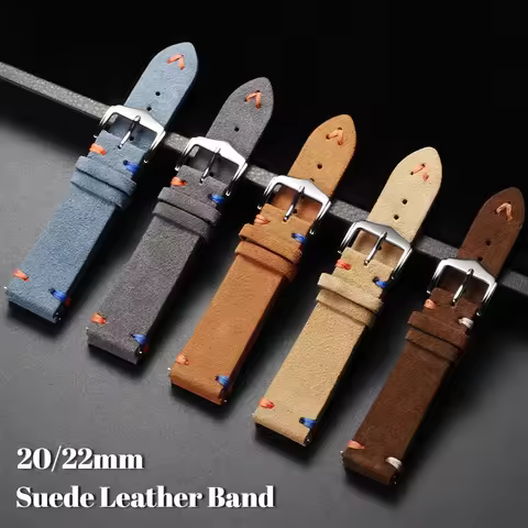 Suede Leather Watchband Vintage Handmade Stitching 20mm 22mm Watchstrap for Seiko for Omega for Role