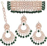 18k Rose Gold Plated Indian Wedding Bollywood Ethnic Kundan &amp; Pearl Choker Necklace Jewellery Set for Women (K7083RGG)