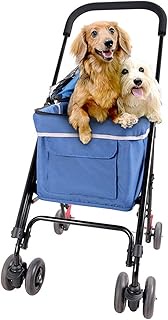 4 Wheels Foldable Cat Dog Stroller with 360° Front Wheel Lightweight Pet Stroller 2 Safety Tether an
