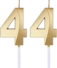 Gold 44th Birthday Candles for Cakes, Number 44 Candle Cake Topper for Party Anniversary Wedding Cel