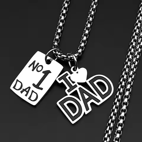 I Love Dad Father Day Gift Chain Stainless Steel Silver Color No.1 Dad Dog Tag Birthday Show Love Pe