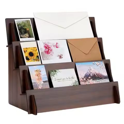 2/3/4 Tiers Greeting Card Display Stand Wooden Vertical Design Jewelry Storage Rack Multi-Functional