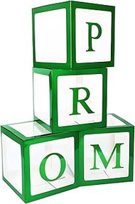 4 Pcs Prom Boxes with Letters 11.8 x 11.8 x 11.8 Inch Clear Prom Balloon Boxes Transparent High Scho