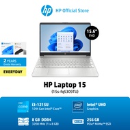 [ผ่อน0%] HP Laptop 15s-fq5309TU Intel® Core™ i3-1215U - 8GB - 256GB - Office H - S 2021 - Win11 Home - 2Yrs Onsite โน๊ตบุ๊ค Notebook