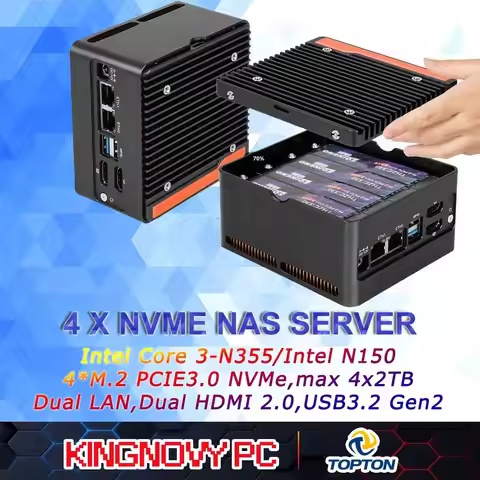 Intel Core 3-N355 N100 NAS Mini PC X86 Intel 4M.2 NVMe Slots DDR5 (Up to 48GB), Dual 4K Displays, Du
