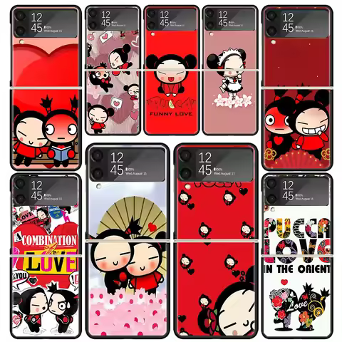 Cute Cartoon Pucca Garu Clear Phone Case For Samsung Z Flip 7 6 5 4 3 Galaxy ZFlip7 ZFlip6 ZFlip5 ZF