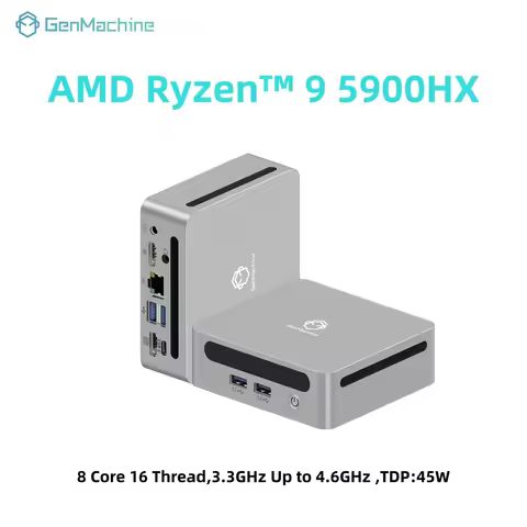 GenMachine Mini PC Computer Gaming AMD Ryzen 9 5900HX 8 Core 16 Thread 4.6GHz 45W Dual HDMI LAN WIFI