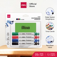 Deli Whiteboard Marker Set / Paket Spidol Papan Tulis 4 Warna + Penghapus EU099