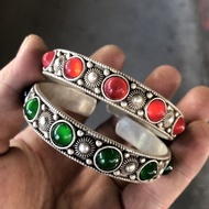 Antique Miscellaneous Collection Daqing Qianlong Year-Made Red Green Bead Bracelet Antique Miscellan